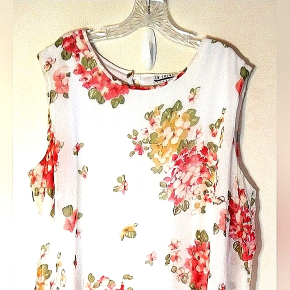 WOMEN'S PLUS SIZE 22 WHITE FLORAL DRESS SHEER SHELL FULLY LINED SLEVLES EN FOCUS - Picture 2 of 12